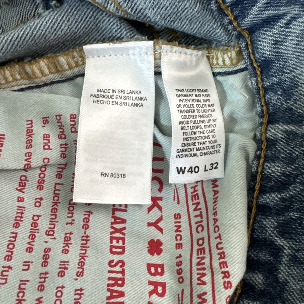 Lucky Brand 181 Relaxed Straight Leg Jeans Light Wash Blue Denim Flex Fit 40x32 - Picture 6 of 7
